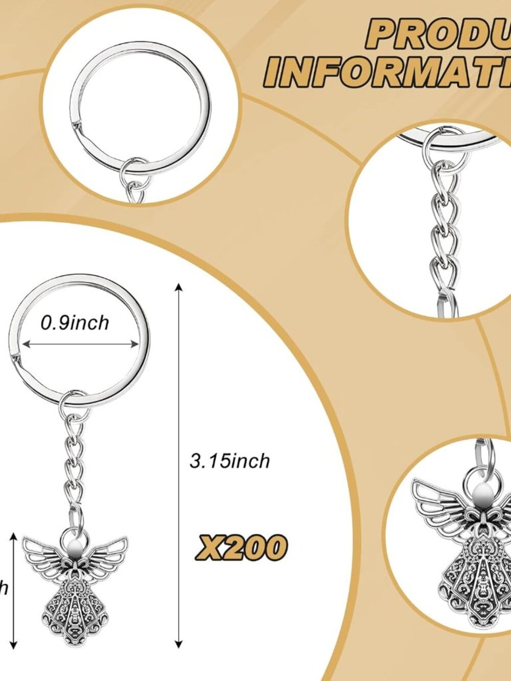200 Pcs Guardian Angel Keychain Silver Angel Charm Keychain Pendant Baptism Favo - Picture 3 of 7